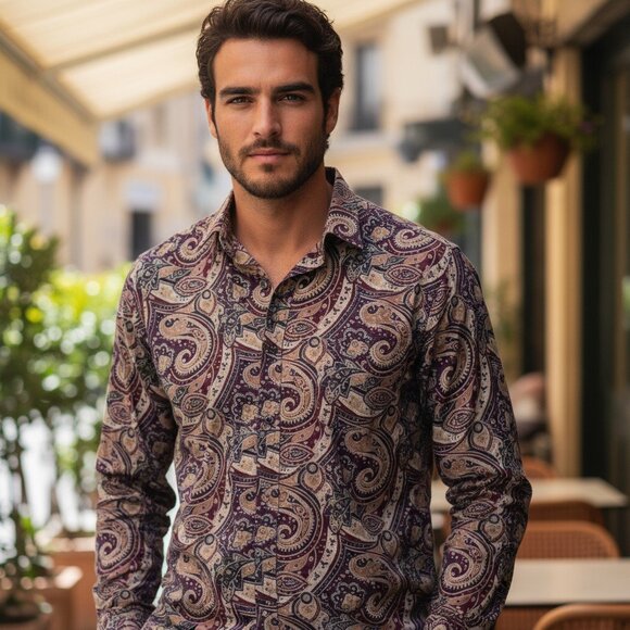 Vintage Other - VINTAGE ROUNDTREE & YORK Paisley Button Down Shirt XL Mens Retro Hipster Dress